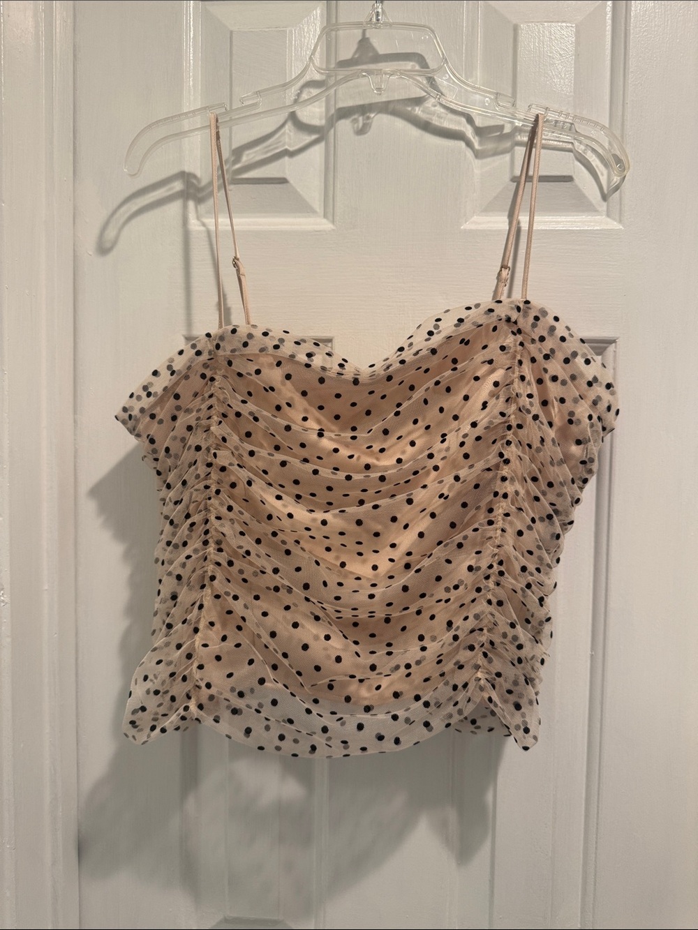 LOFT Beige Polka Dot Ruched Camisole